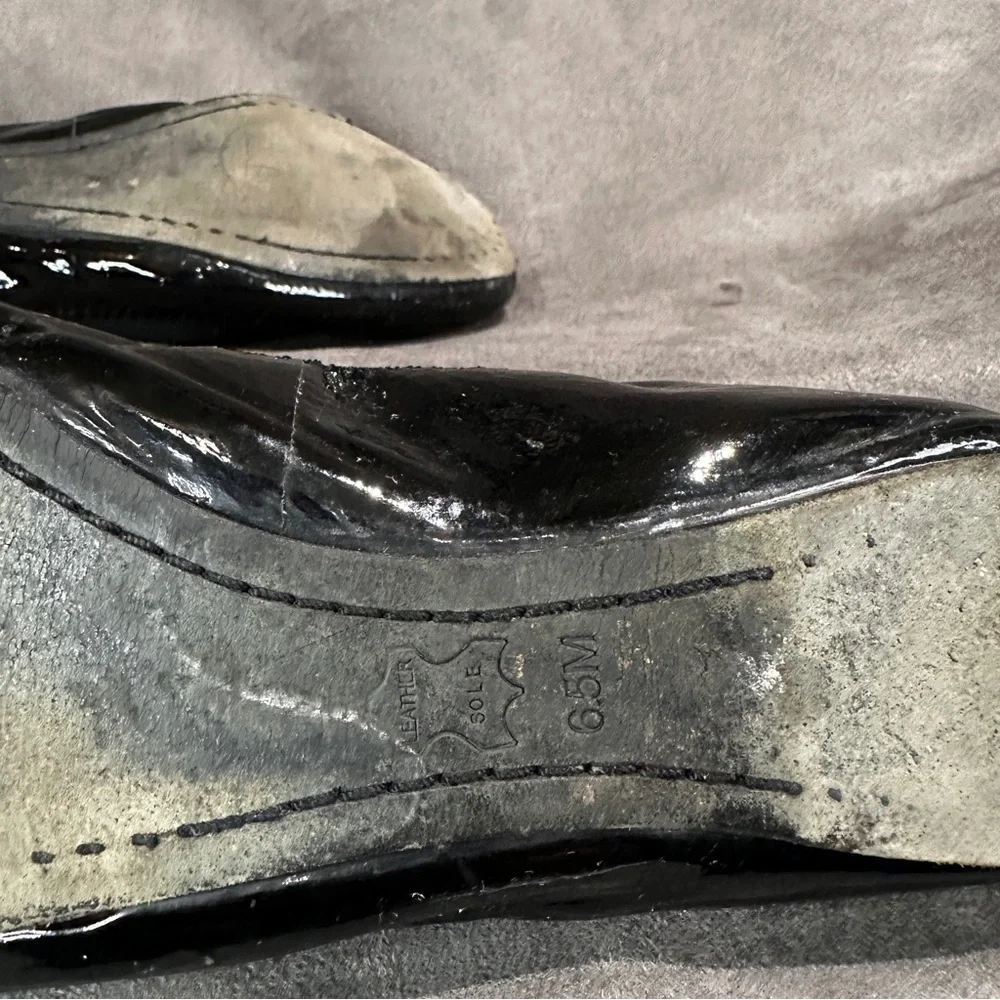 Tory Burch Caroline 2 Ballet Flats Patent Leather Logo Black Gold 6.5 Balletcore
